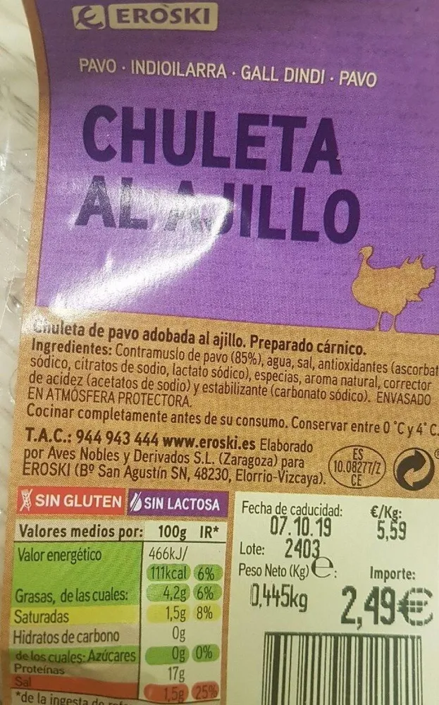 Chuleta al ajillo