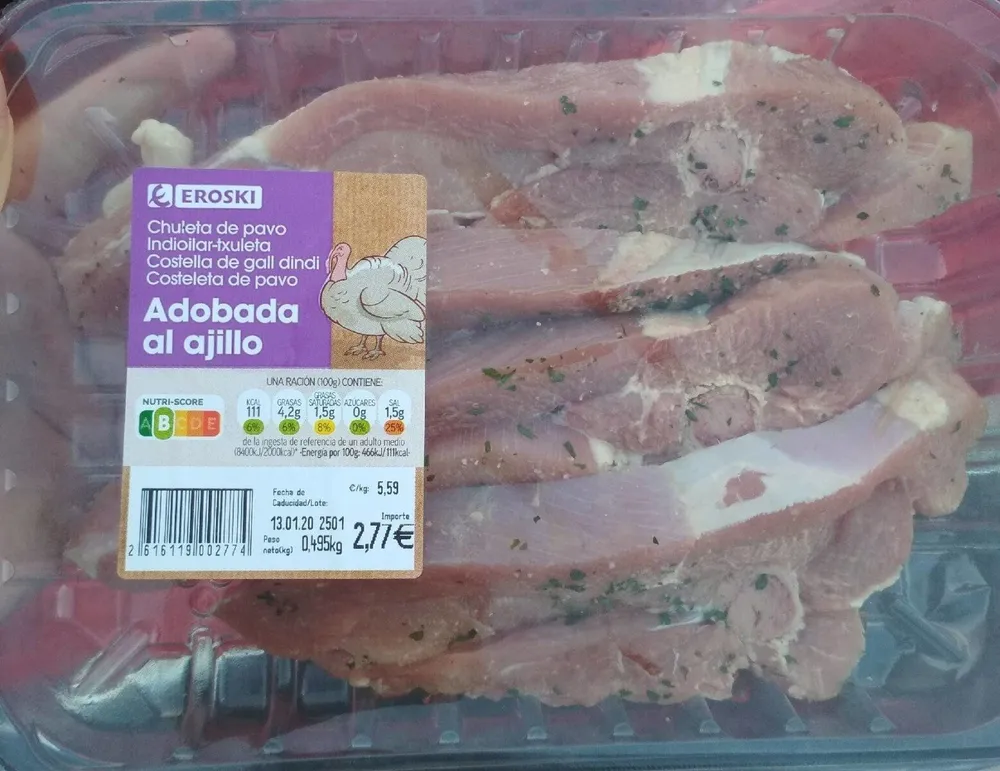 Chuleta de pavo adobada al ajillo