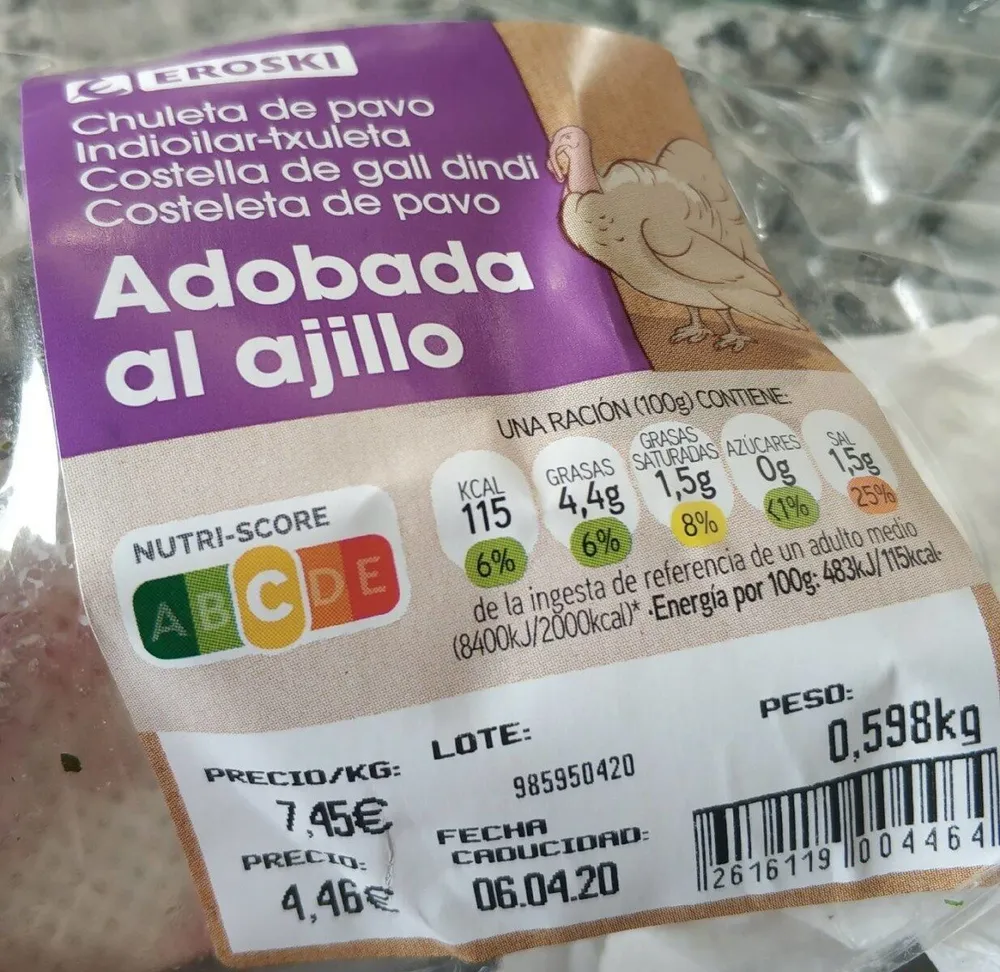 Chuleta de pavo adobada al ajillo
