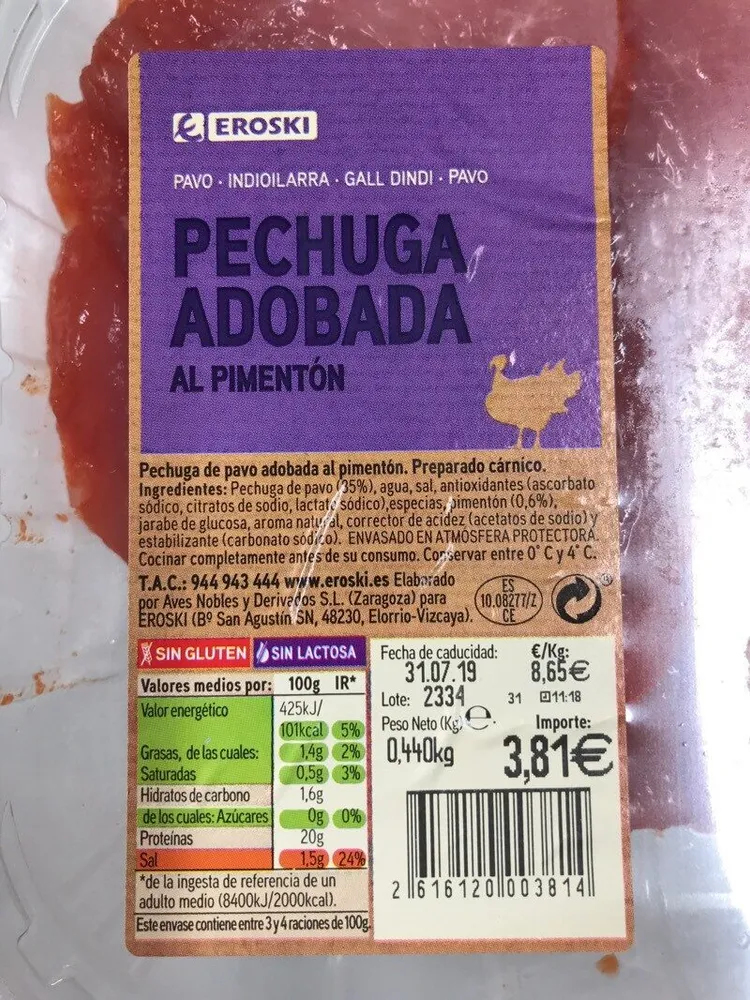 Pechuga de pavo adobada al pimentón