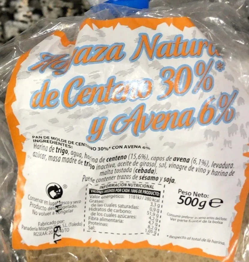 Hogaza natural de centeno 30% y avena 6%