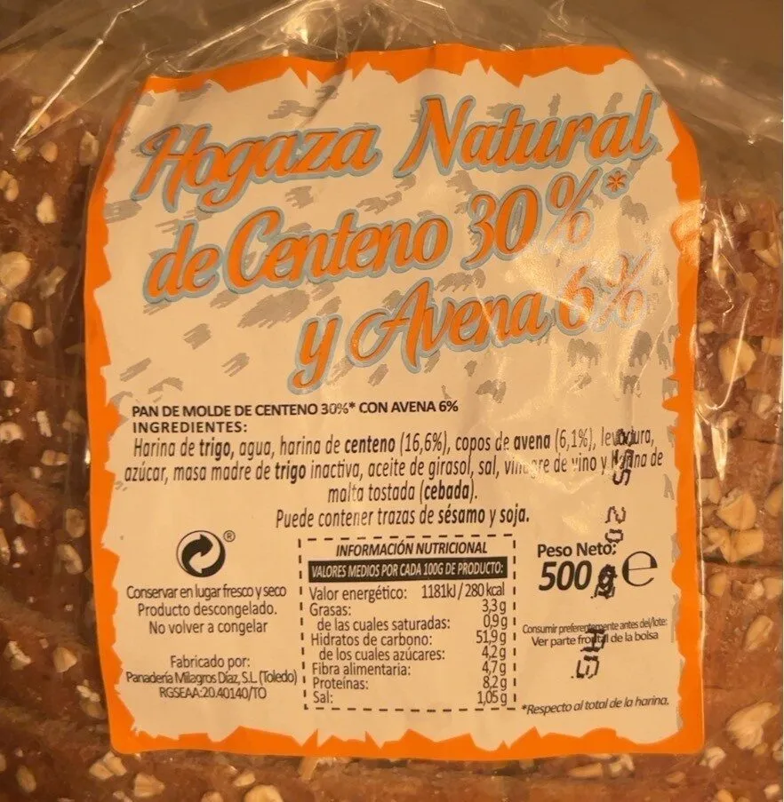 Hogaza Natural de Centeno 30% y Avena 6%