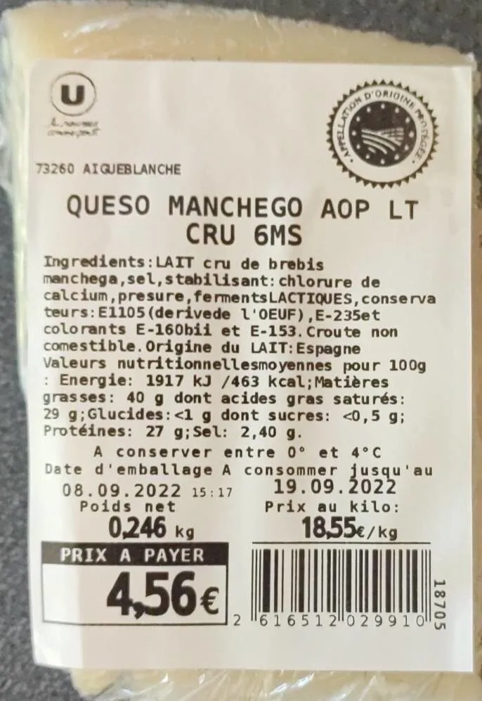 Queso Manchego AOP Lait Cru 6 mois