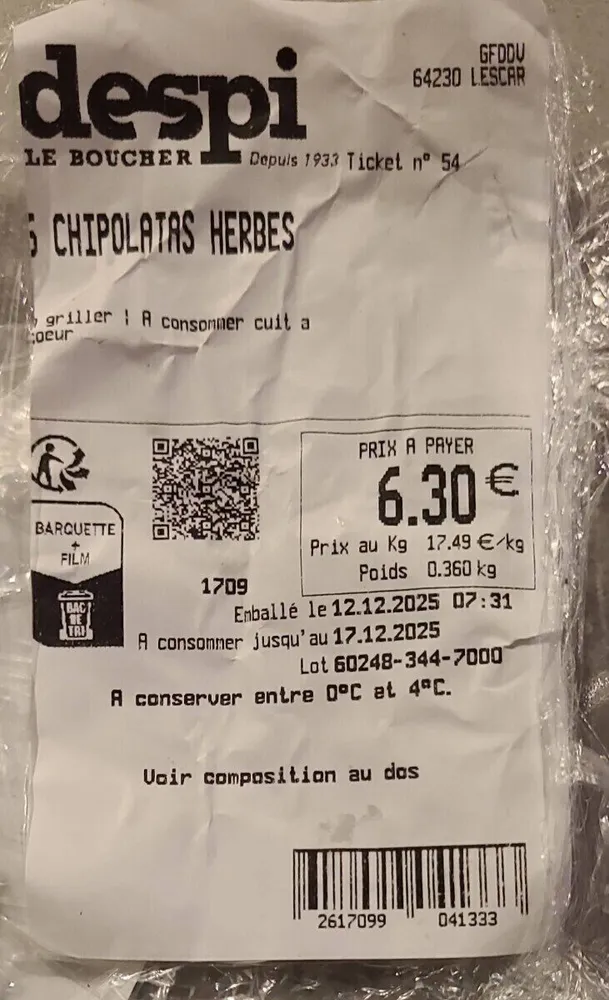 5 chipolatas aux herbes