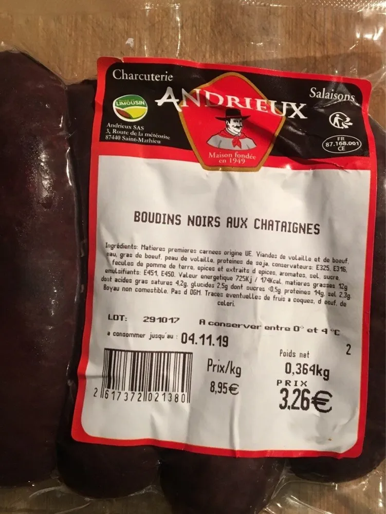 Boudins noirs aux chataignes