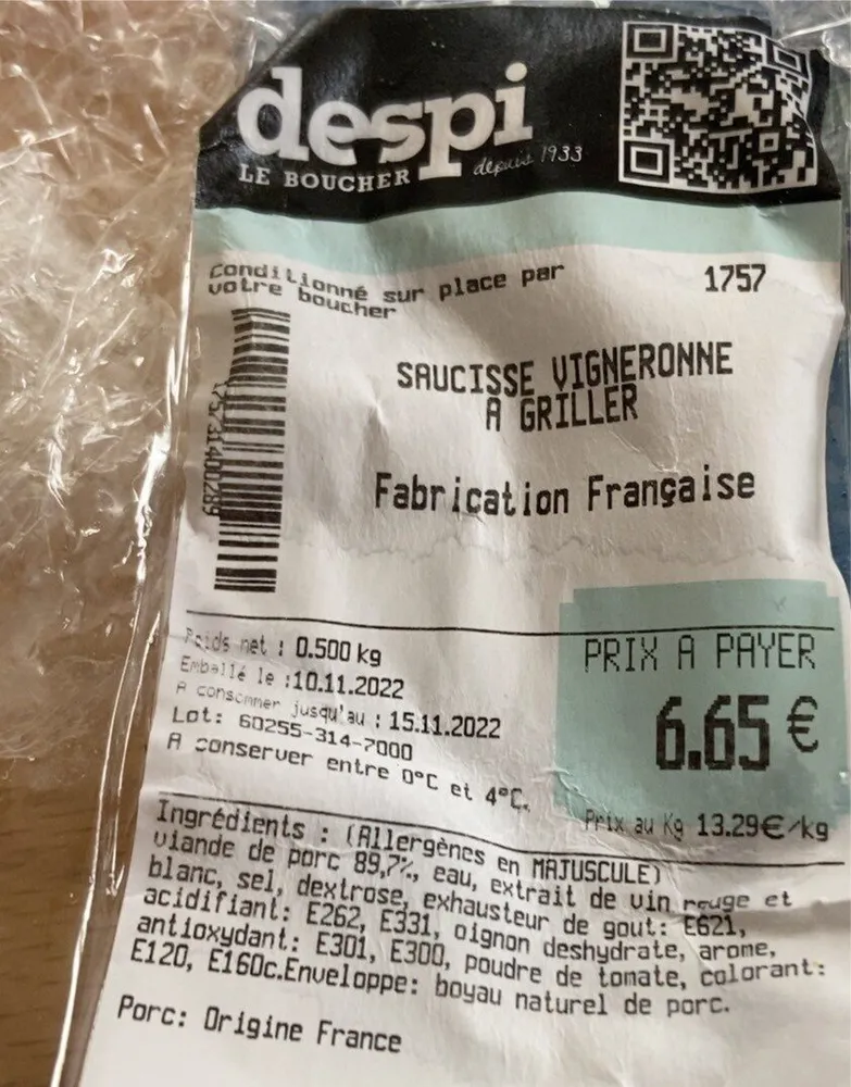 Saucisses vigneronnes à grillé