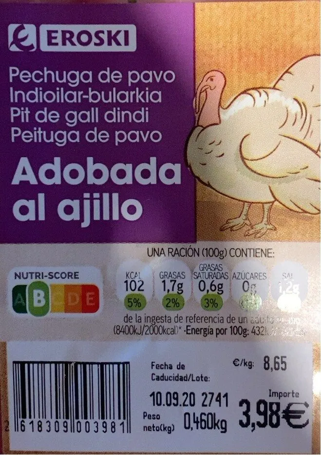 Pechuga de pavo abodaba al ajillo