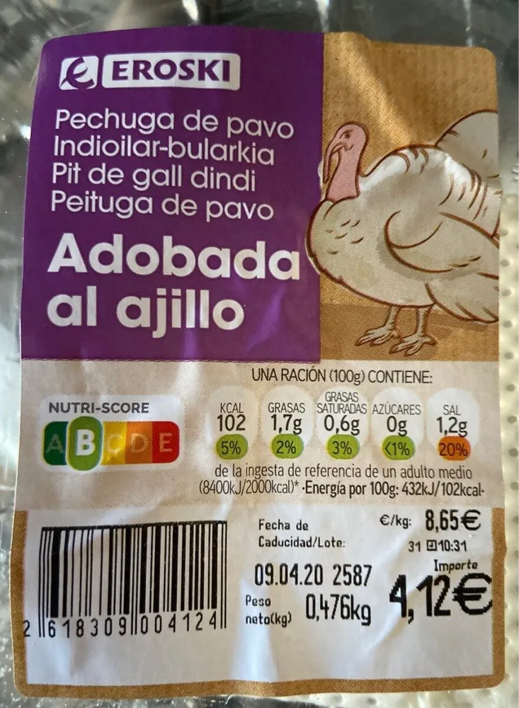 Pechuga de pavo adobada al ajillo