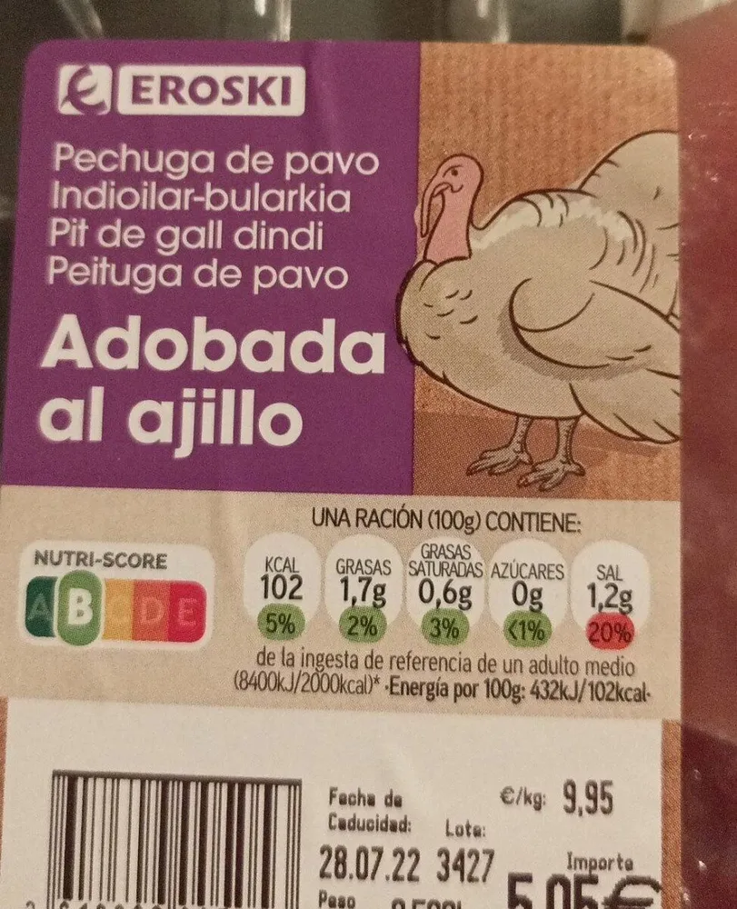 pechuga de pavo adobada al ajillo