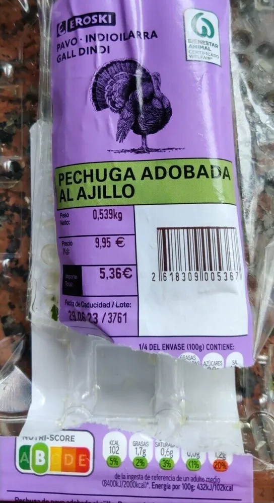 Pechuga adobada al ajillo