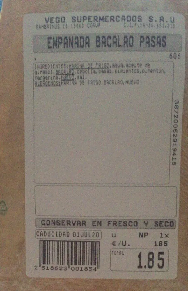 Empanada bacalao y pasas
