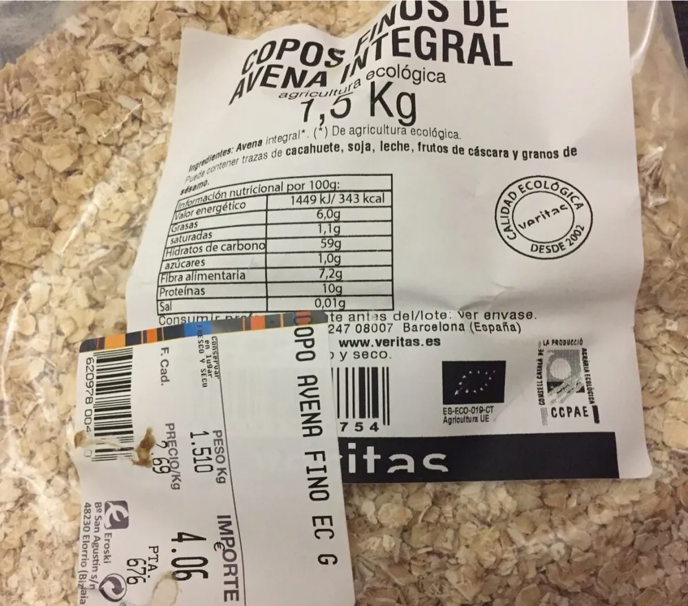 Copos finos de avena integral