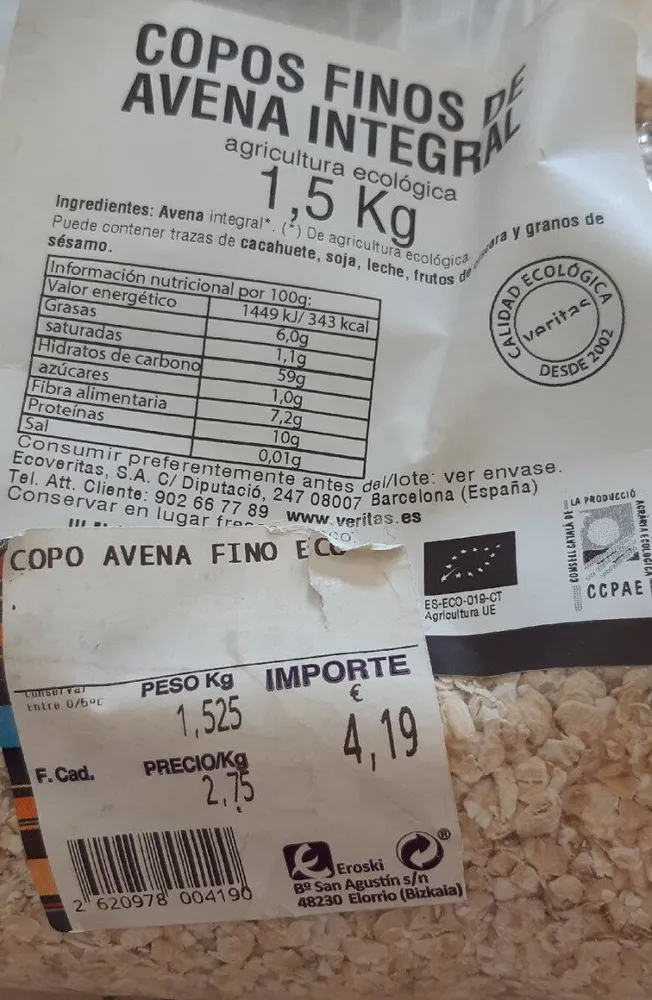 Copoa finos de avena integral