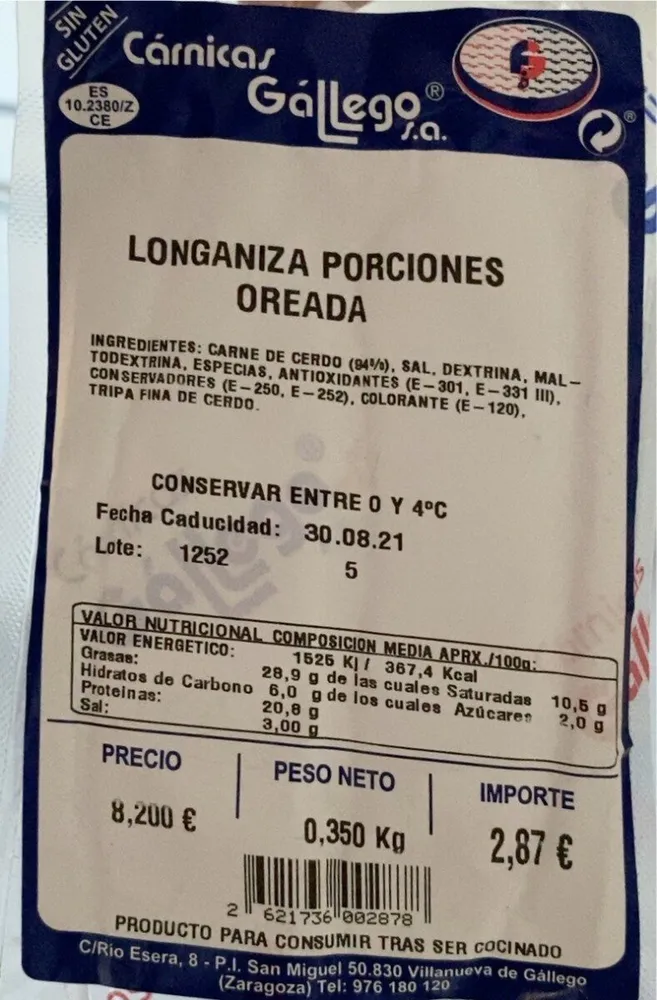 Longaniza porciones oreada