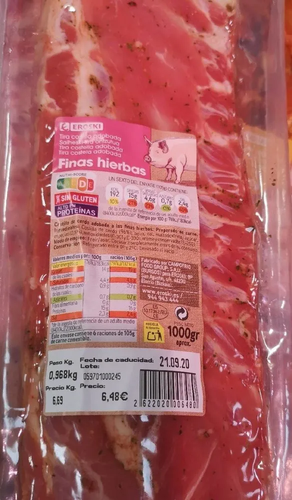 Tira costilla adobada finas hierbas