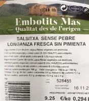 Longaniza fresca sin pimienta