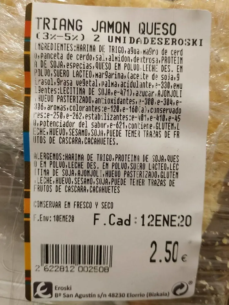 Triángulo de jamón y queso