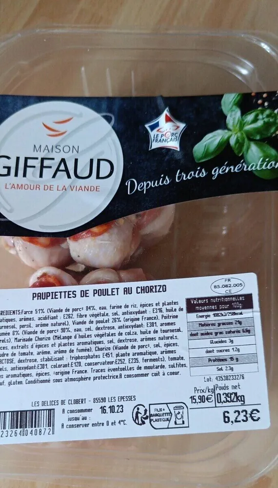 Paupiettes de poulet au chorizo