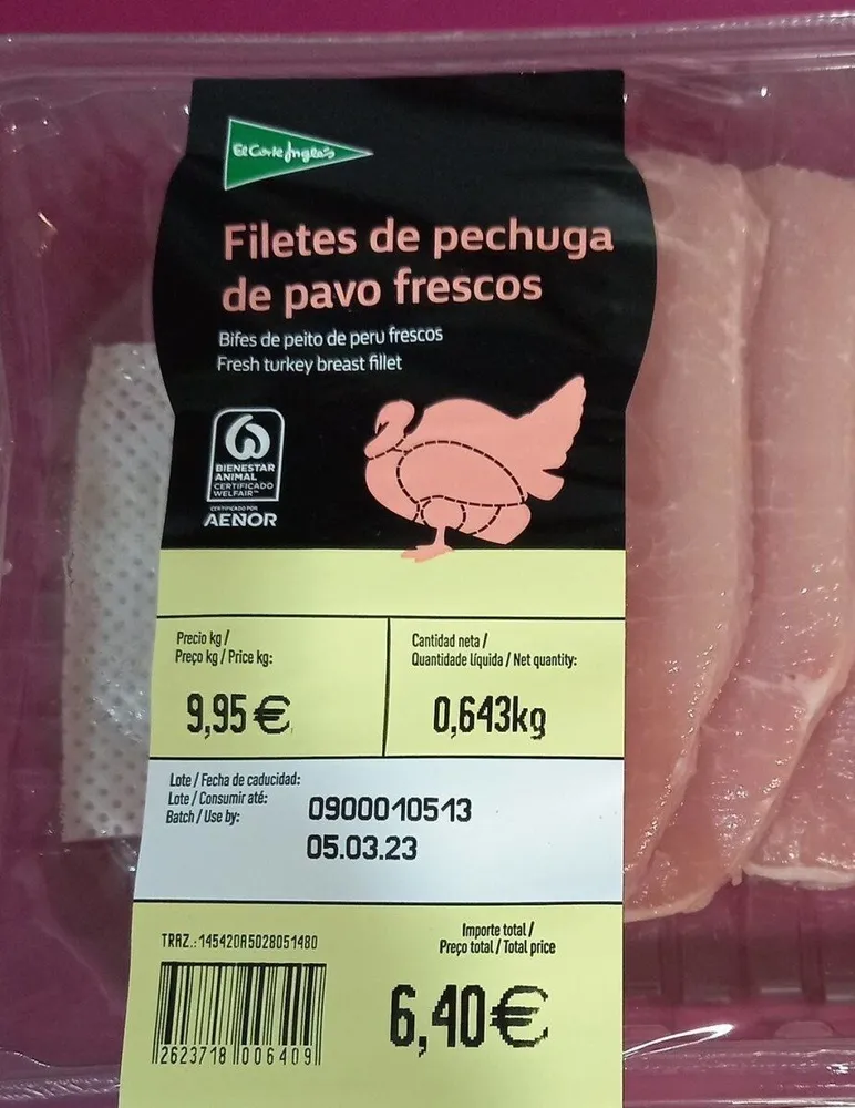 Filetes de pechuga de pavo frescos