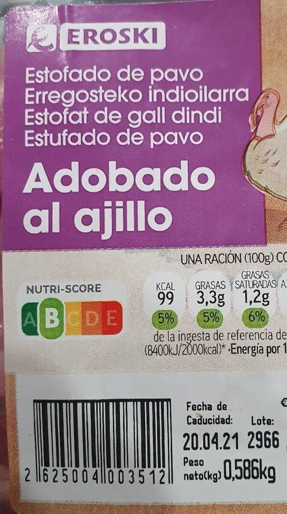 Estofado de pavo adobado al ajillo