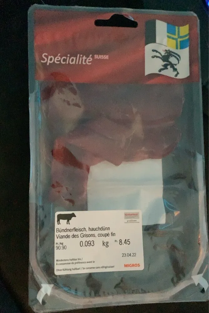 Viande des Grisons, coupé fin