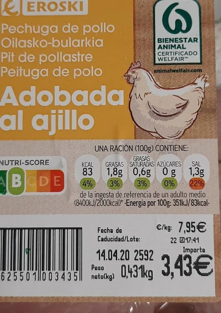 Pechuga de pollo adobada al ajillo