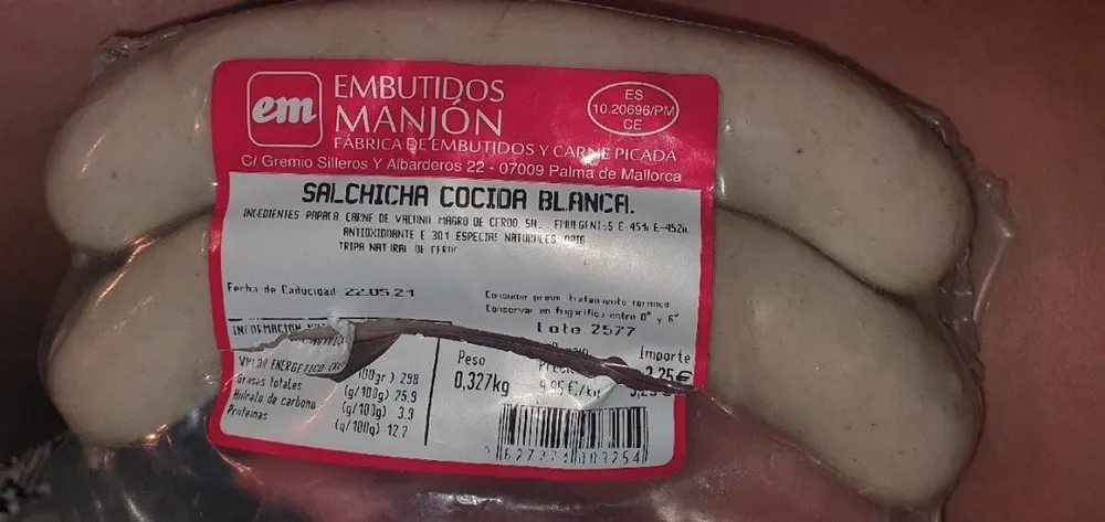 Salchicha cocida blanca