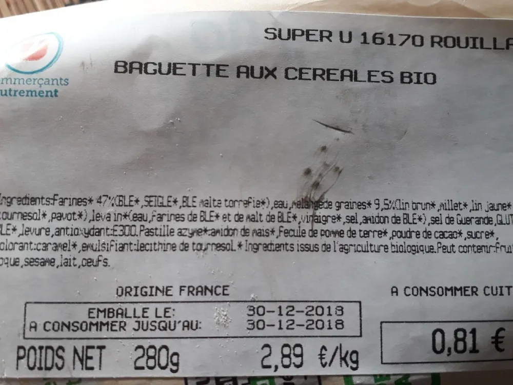 Baguette aux céréales bio