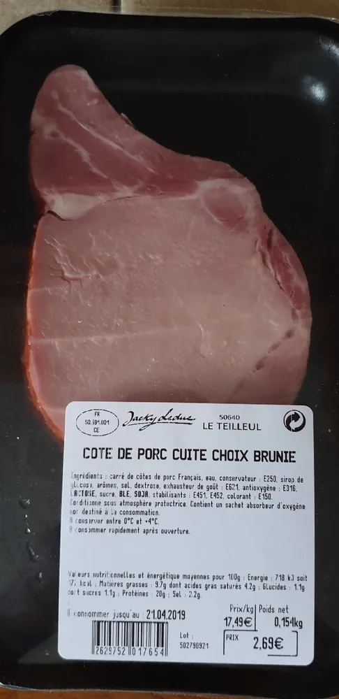 Cote de porc cuite choix brunie