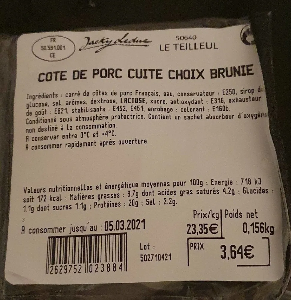Côte de porc