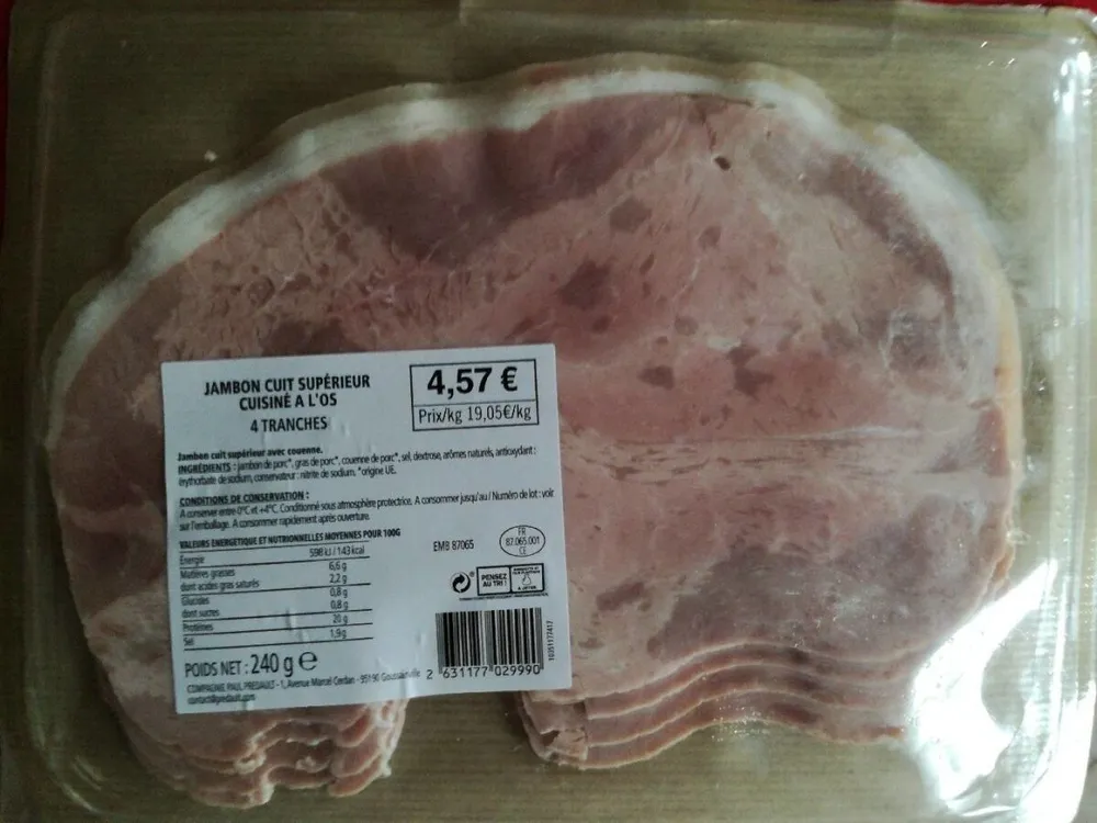 Jambon cuit supérieur cuisiné à l'os