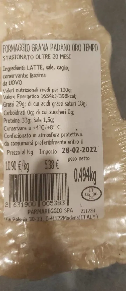 Formaggio Grana Padano oro tempo