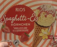 Spaghetti-Eis Hörnchen Vanilleeis Und Erdbeersoße