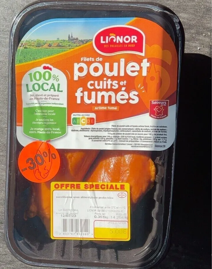 Filets de poulet cuits et fumés