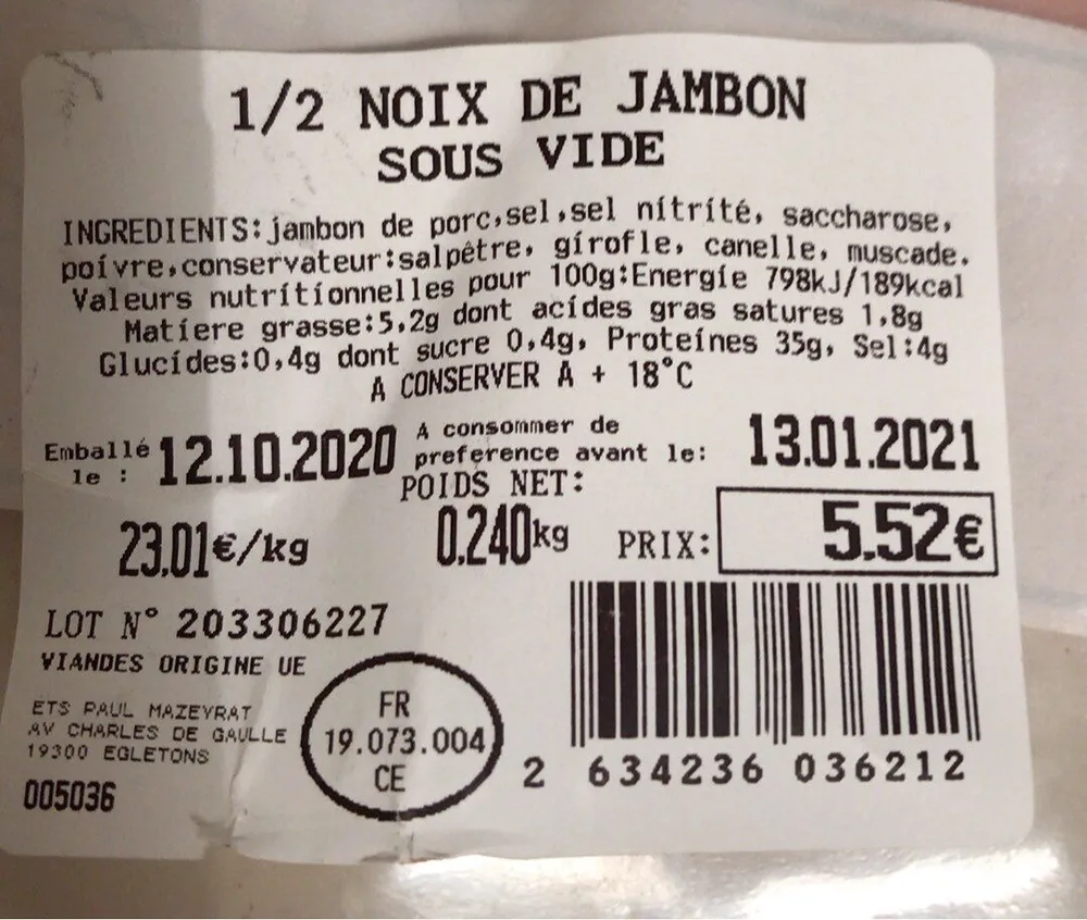 1/2 noix de jambon