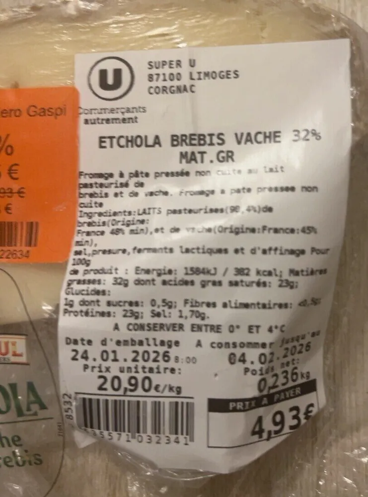 Etchola brebis vache 32% Matiere grasse