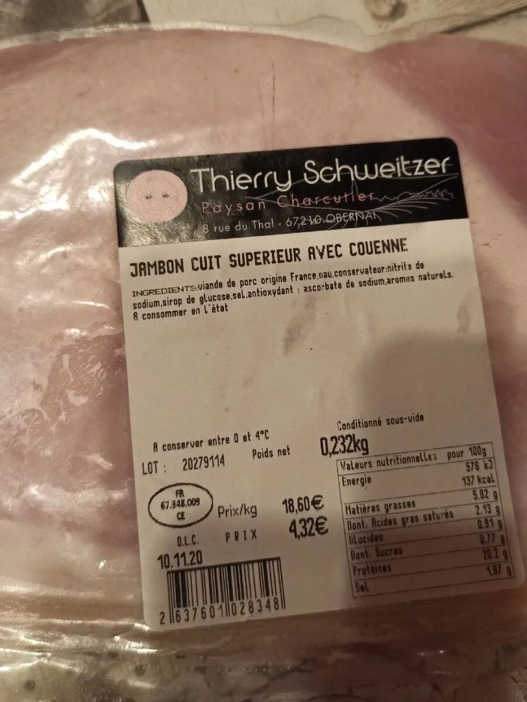Jambon cuit supérieur avec couenne