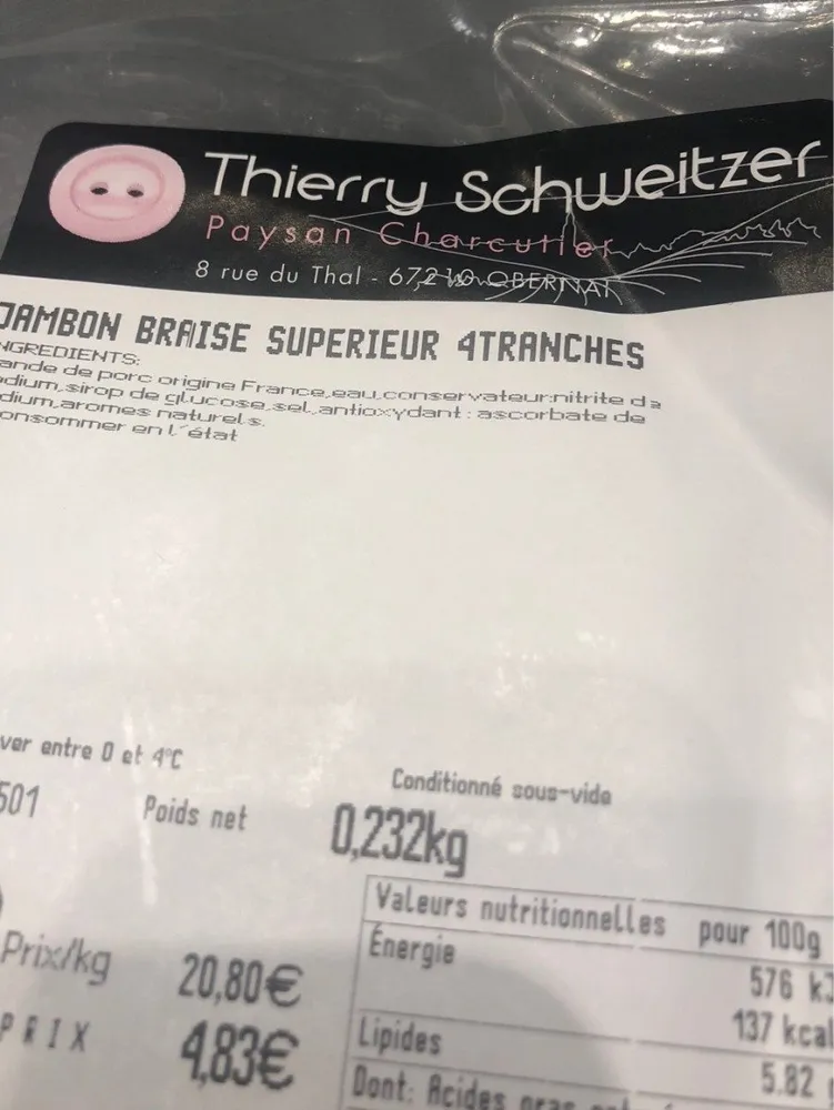 Jambon braise superieur 4 tranches