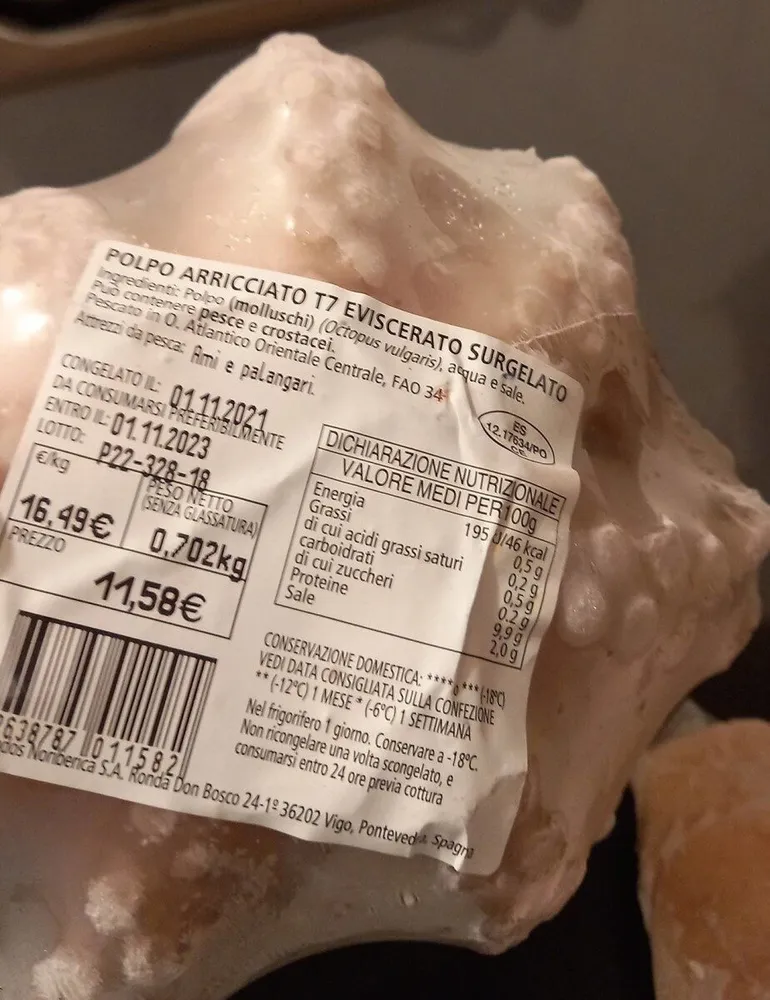 Polpo arricciato T7 eviscerato surgelato