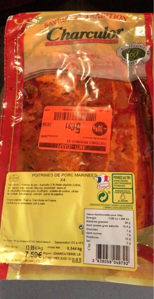 Poitrine de porc marinée