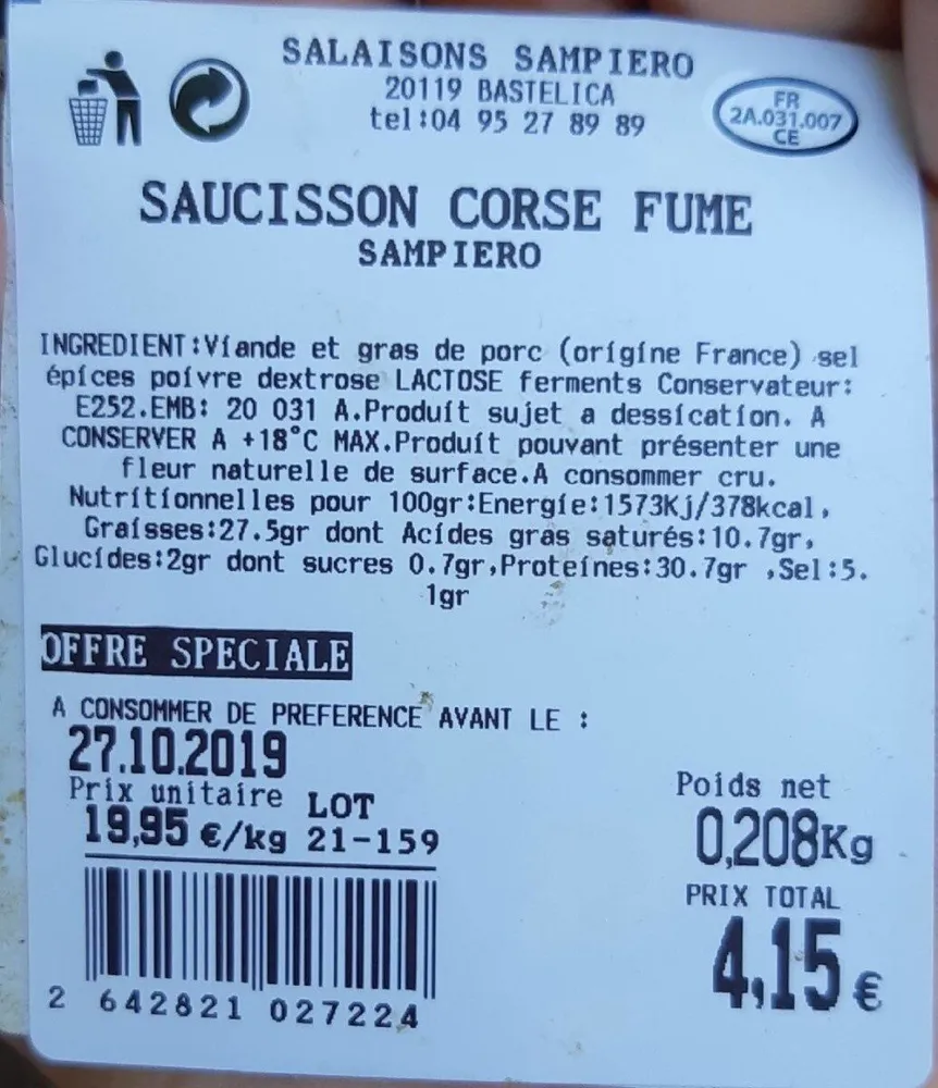 Saucisson corse fumé