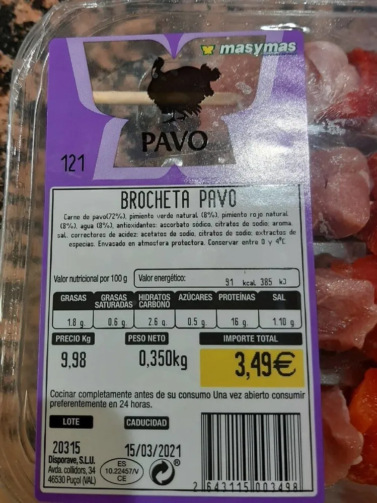 Brocheta de pavo