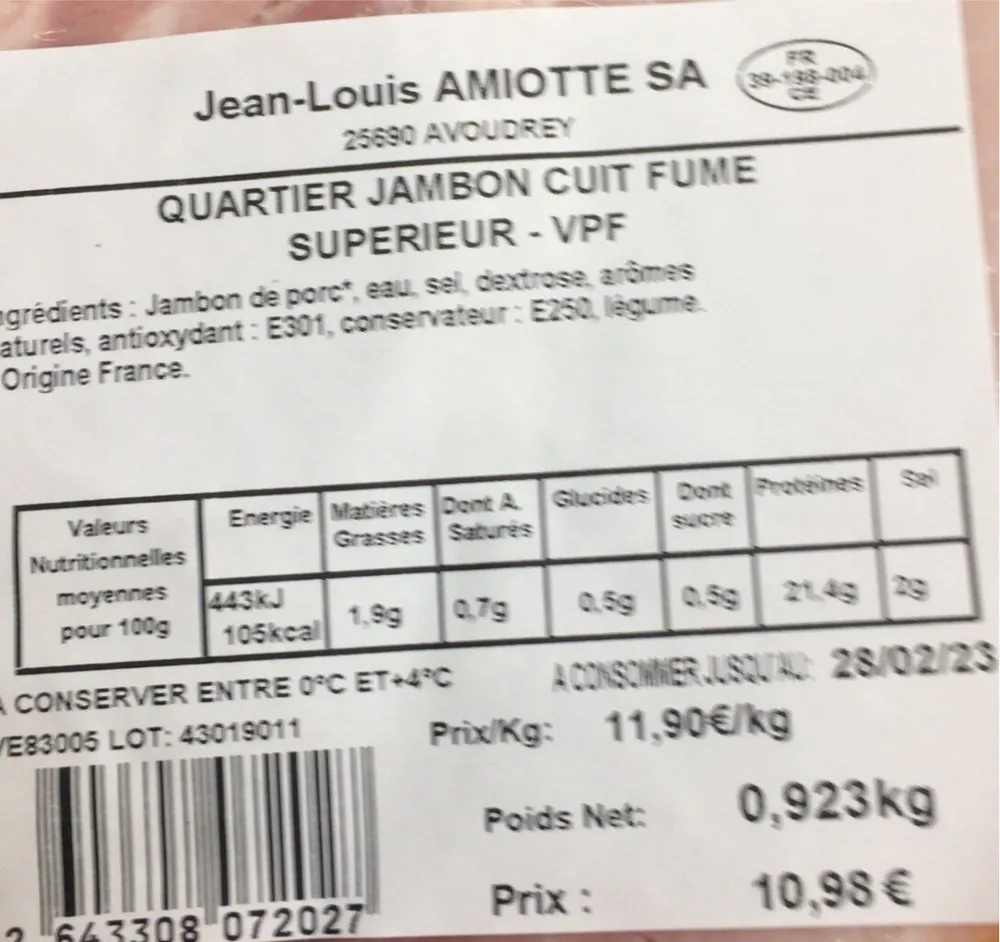 Jambon cuit fume