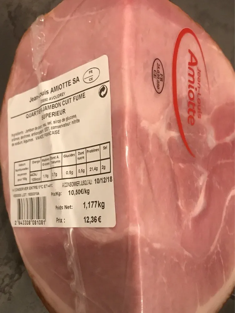 Quartier de jambon cuit fumé supérieur