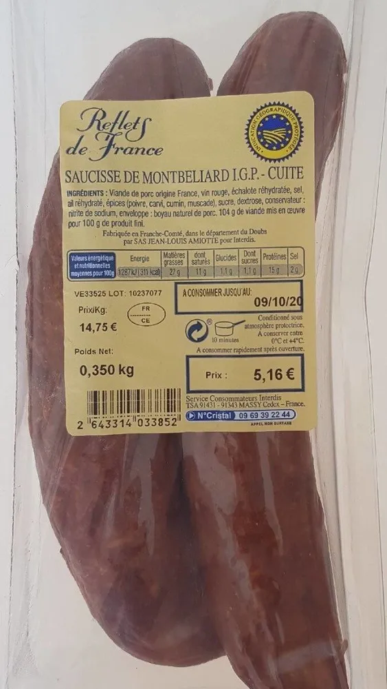 Saucisse de Montbéliard I.G.P. cuite