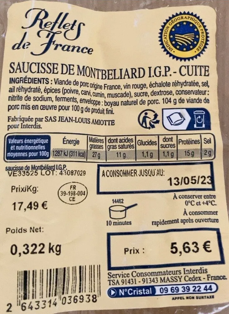 Saucisses de montbeliard igp cuites