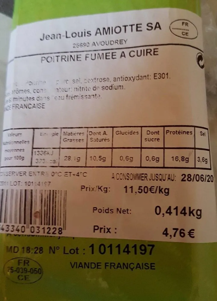 Poitrine Fumée à cuire