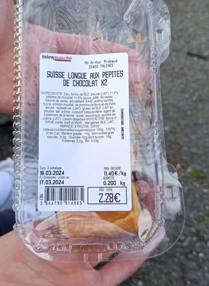 suisse long au pépites de chocolat