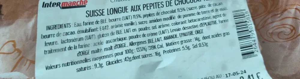 Suisse longue aux pépites de chocolat