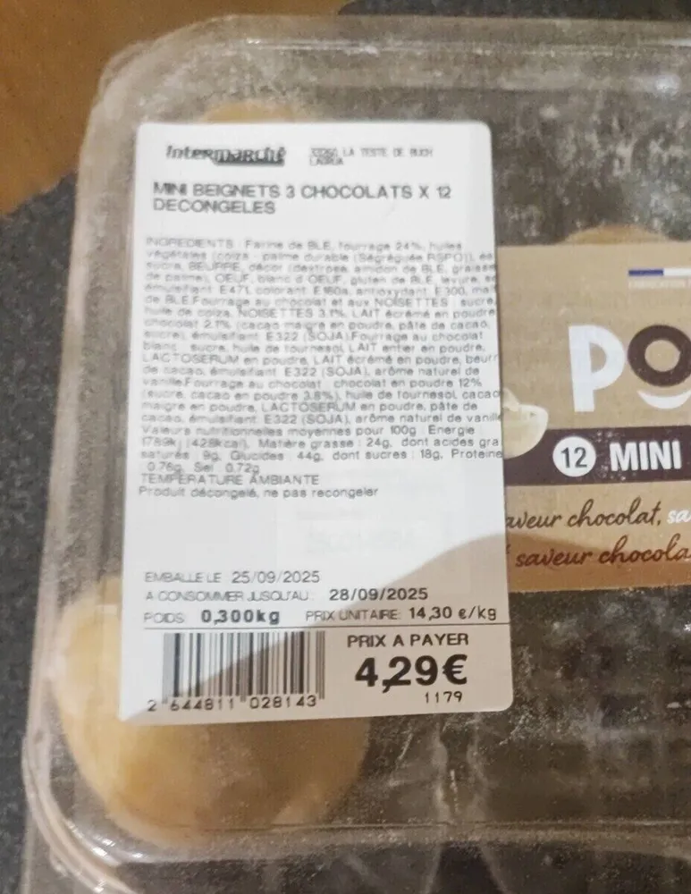 MINI BEIGNETS 3 CHOCOLATS X 12 DECONGELES